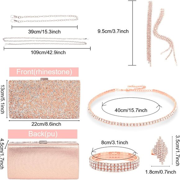 Exquisite 5-Piece Jewelry Set with Rhinestone Clutch - Ultimate Formal Accessory - Picture 5 of 6